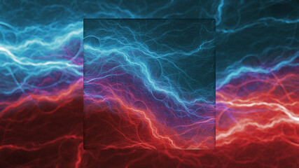 Red and blue lightning, with design cut