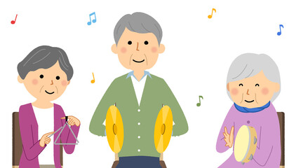 レクレーションで演奏する高齢者