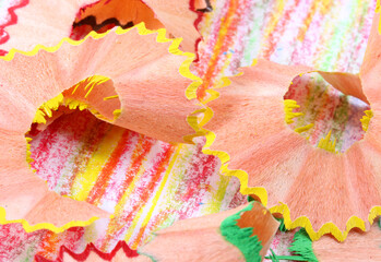 close-up colored pencil shavings detail