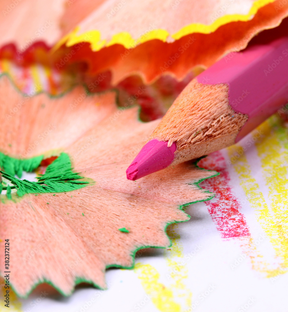 Wall mural close-up colored pencil shavings detail