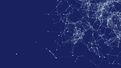 Network connection structure. Abstract background with dots and lines flying in space. Futuristic blue illustration.