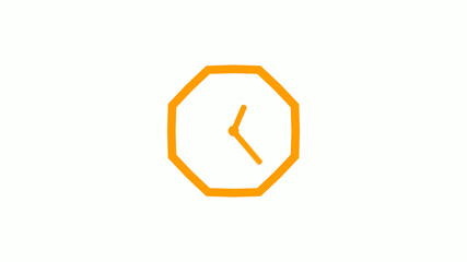 Orange color counting down 12 hours clock icon on white background,clock icon without trick