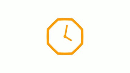 Orange color counting down 12 hours clock icon on white background,clock icon without trick