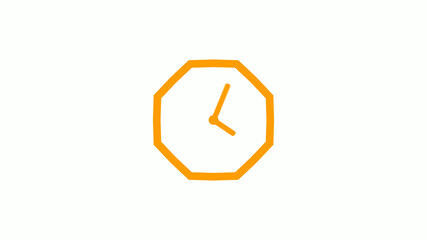 Orange color counting down 12 hours clock icon on white background,clock icon without trick