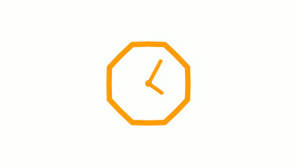 Orange color counting down 12 hours clock icon on white background,clock icon without trick
