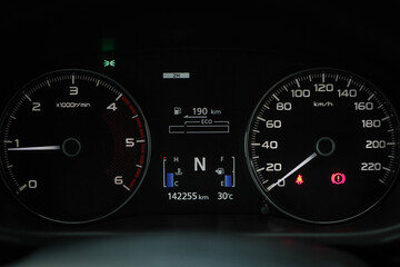 car​ instrument panel, car​ speen  motor of​ night, car​ dashboard​ modern​ automobile control​illuminated  panel​ speed display.