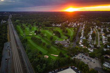 Aerial Sunset Over Golf Course in Woodbridge New Jersey