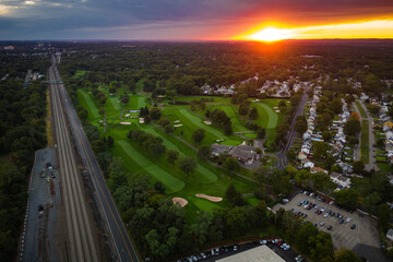 Aerial Sunset Over Golf Course in Woodbridge New Jersey