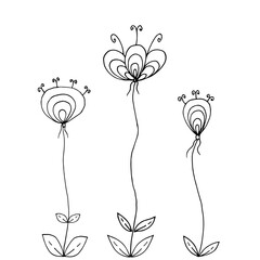 Doodle flowers. Vector hand has drawn black-white illustration. Abstract unusual flowers are suitable for festive decor.