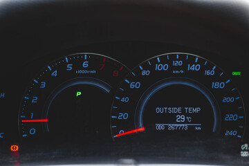 car​ instrument panel, car​ speen  motor of​ night, car​ dashboard​ modern​ automobile...
