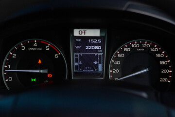 car​ instrument panel, car​ speen  motor of​ night, car​ dashboard​ modern​ automobile...