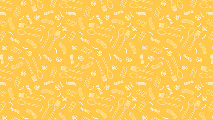 Pasta noodles pattern wallpaper. Spoon and fork doodle symbol. 