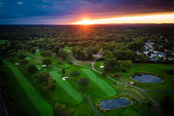 Aerial Sunset Over Golf Course in Woodbridge New Jersey