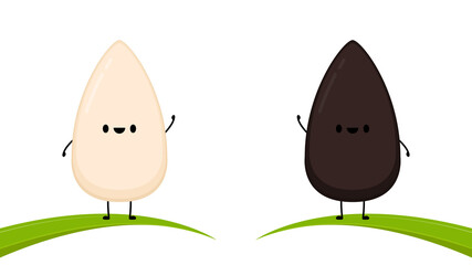 Black and white sesame seed character. Sesame seed on white background.