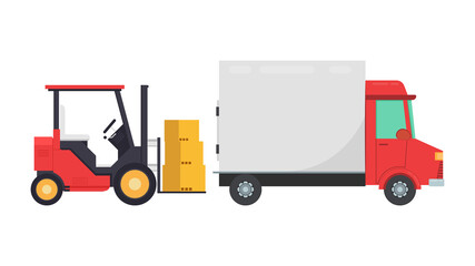 Delivery vehicles. box cartoon vector. free space for text. Forklift cartoon vector.