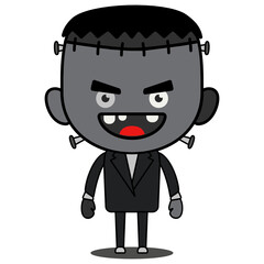 Frankenstein Halloween Cartoon. Cute Frankenstein icon with Smile for Halloween