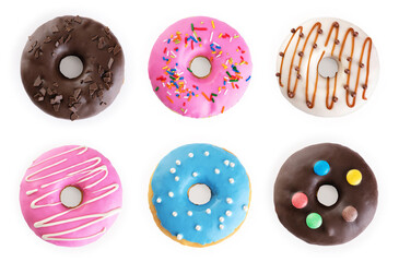 Donut collection isolated on white background.