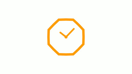 New orange color counting down clock icon on white background,Clock icon without trick