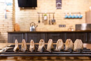 Used tea Sachets in a Kitchen