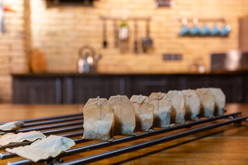 Used tea Sachets in a Kitchen