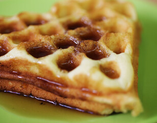 delicious Belgian waffles close up