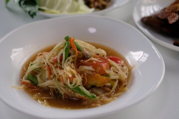 papaya salad in thai style , thai food called somtam