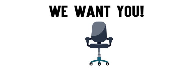 Office chair with we want you message colorful flat 