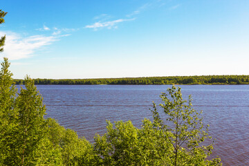Volga river in spring from the high bank