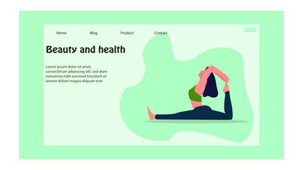 Landing page of a site about sports, a girl in a yoga pose