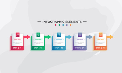 Vector Infographic arrow design with 5 options or steps. Infographics for business concept. Useable for process diagram, flow chart, info graph, presentations banner, workflow layout