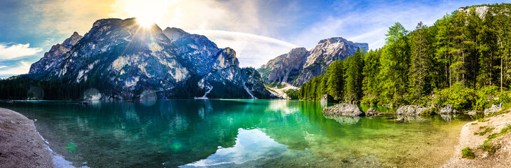 Famous Pragser lake in Italy