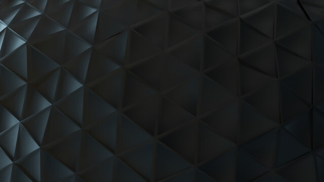 Abstract black plastic surface made from connected triangles. 3d illustration