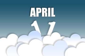 april 11th. Day 11 of month,Month name and date floating in the air on beautiful blue sky background with fluffy clouds. spring month, day of the year concept