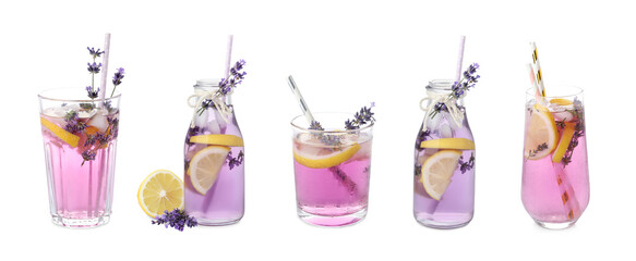 Set with lavender lemonade on white background. Banner design