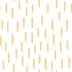 Little orange loaf silhouettes seamless isolated pattern. White background. Simple random bakery print. Food backdrop.
