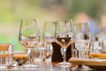 Restaurant table set and ready for service