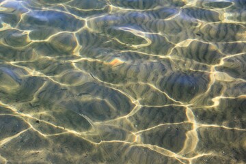 Fototapeta na wymiar Water reflections on a summer day in bay of Attica in Greece.