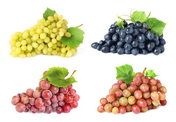 Set of fresh grapes on white background