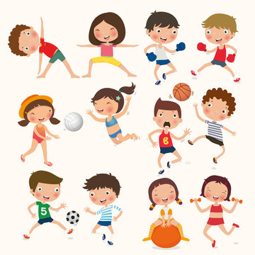 Kids Sports Activities, Sports outdoors vector flat illustration

