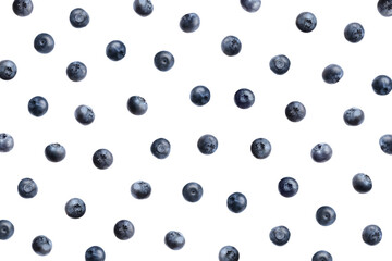 Fresh whole blueberries falling on white background