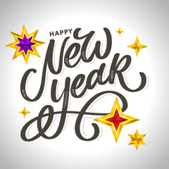 Happy New Year 2020. Lettering Composition With Stars And Sparkles. Holiday Vector Illustration frame