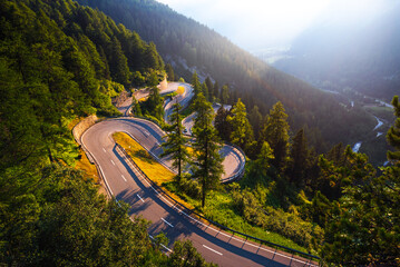 Maloja Pass road in Switzerland at sunset © Nick Fox