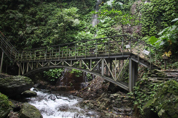 Wooden bridge by the stream