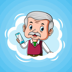 The teacher with the smartphone on his hand