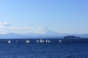 富士山　ヨット　江ノ島