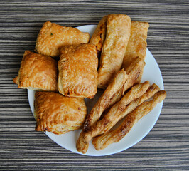 Puff pastry pies on the table