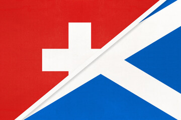 Switzerland and Scotland, symbol of national flags from textile. Championship between two countries.