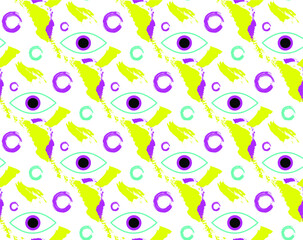 Abstract seamless pattern with eyes and brush stroke