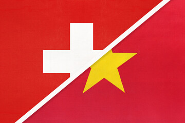 Switzerland and Vietnam, symbol of national flags from textile. Championship between two countries.