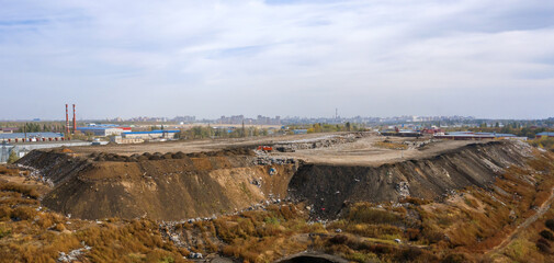 aerial view of the city's garbage dump on the outskirts of the city.